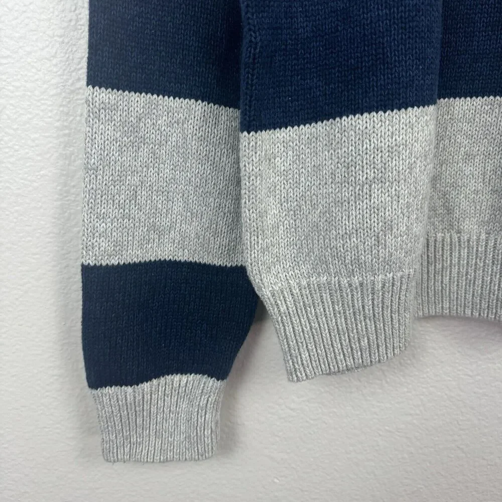 Chaps Ralph Lauren 1/4 Zip Pullover Knit Sweater Cotton Blue Beige Stripe XXL